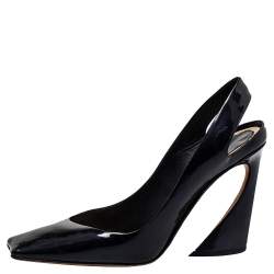 Dior Blue Patent Leather Square Toe Slingback Sandals Size 41