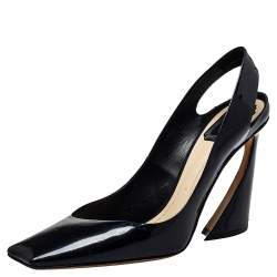 Dior Blue Patent Leather Square Toe Slingback Sandals Size 41