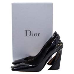 Dior Blue Patent Leather Square Toe Slingback Sandals Size 41
