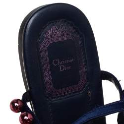 Dior Blue Satin Beads T-Strap Flat Sandals Size 40