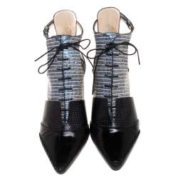 Pre Owned Dior Tricolor Lizard Embossed And Croc Embossed Leather Nomade Cut Out Lace Up Boots Size 37.5