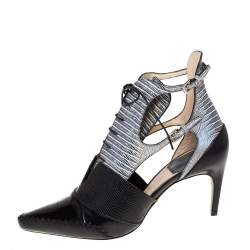 Pre Owned Dior Tricolor Lizard Embossed And Croc Embossed Leather Nomade Cut Out Lace Up Boots Size 37.5