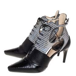 Pre Owned Dior Tricolor Lizard Embossed And Croc Embossed Leather Nomade Cut Out Lace Up Boots Size 37.5