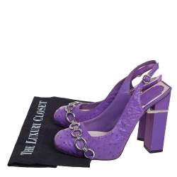Dior Purple Ostrich Leather Chain Link Platform Slingback Sandals Size 37