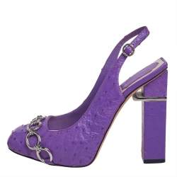 Dior Purple Ostrich Leather Chain Link Platform Slingback Sandals Size 37