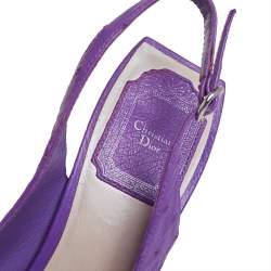Dior Purple Ostrich Leather Chain Link Platform Slingback Sandals Size 37