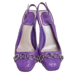 Dior Purple Ostrich Leather Chain Link Platform Slingback Sandals Size 37