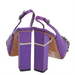 Dior Purple Ostrich Leather Chain Link Platform Slingback Sandals Size 37