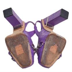 Dior Purple Ostrich Leather Chain Link Platform Slingback Sandals Size 37