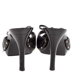 مملوكة مسبقًا صندل ديور مقدمة مفتوحة تفاصيل فيونكة جلد لامع وجلد أسود مقاس 36