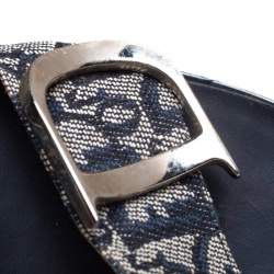 Pre Owned Dior Blue Canvas Logo Detail Slide Sandals Size 37