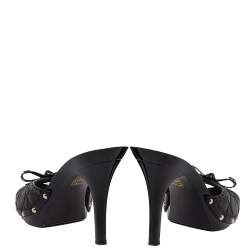 مملوكة مسبقًا Dior Black Cannage Leather Bow Open Toe Slide Sandals Size 40