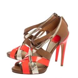 Pre Owned Dior Multicolor Patent Leather And Leather Strappy Sandals Size 37.5