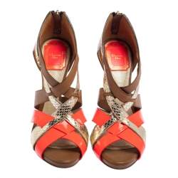 Pre Owned Dior Multicolor Patent Leather And Leather Strappy Sandals Size 37.5