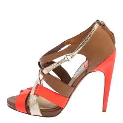 Pre Owned Dior Multicolor Patent Leather And Leather Strappy Sandals Size 37.5