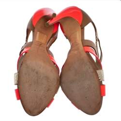 Pre Owned Dior Multicolor Patent Leather And Leather Strappy Sandals Size 37.5