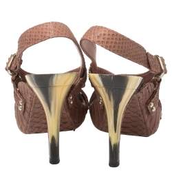 Pre Owned Dior Mauve Pink Python Cross Strap Slingback Platform Sandals Size 39.5