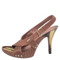 Pre Owned Dior Mauve Pink Python Cross Strap Slingback Platform Sandals Size 39.5