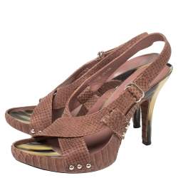 Pre Owned Dior Mauve Pink Python Cross Strap Slingback Platform Sandals Size 39.5