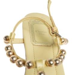 Pre Owned Dior Yellow Leather And Satin Pearl Embellishment T Strap Flats Size 37