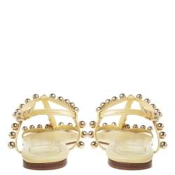 Pre Owned Dior Yellow Leather And Satin Pearl Embellishment T Strap Flats Size 37