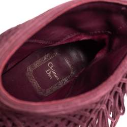 Pre Owned Dior Burgundy Suede Fringes Booties Size 36