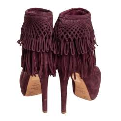 Pre Owned Dior Burgundy Suede Fringes Booties Size 36