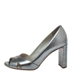 Dior Metallic Silver Leather Criss Cross Cannage Heel Sandals Size 36.5