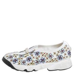 Pre Owned Dior White Mesh Embellished Fusion Slip On Sneakers Size 38.5
