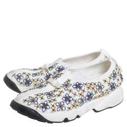 Pre Owned Dior White Mesh Embellished Fusion Slip On Sneakers Size 38.5