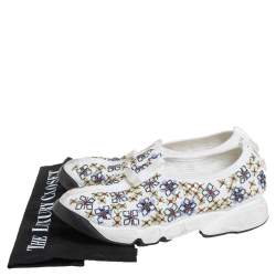 Pre Owned Dior White Mesh Embellished Fusion Slip On Sneakers Size 38.5