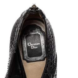 Dior Black Croc Embossed Leather Wedge Platform Strappy Sandals Size 38.5