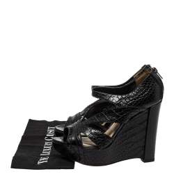 Dior Black Croc Embossed Leather Wedge Platform Strappy Sandals Size 38.5