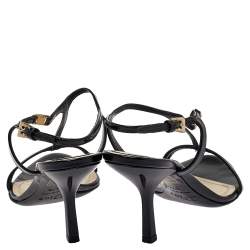 مملوكة مسبقًا Dior Black Leather T-Strap Sandals Size 37.5