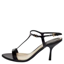مملوكة مسبقًا Dior Black Leather T-Strap Sandals Size 37.5