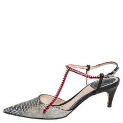 Pre Owned صندل ديور جلد نقشة السحلية ستراس مزين بحزام للكاحل مقدمة مدببة مقاس 38.5