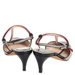 Pre Owned صندل ديور جلد نقشة السحلية ستراس مزين بحزام للكاحل مقدمة مدببة مقاس 38.5