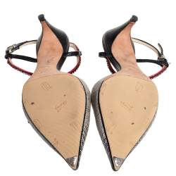 Pre Owned صندل ديور جلد نقشة السحلية ستراس مزين بحزام للكاحل مقدمة مدببة مقاس 38.5