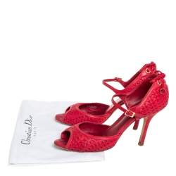 Dior Red Woven Leather Ankle Strap Sandals Size 36