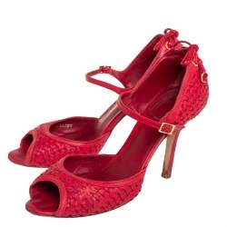Dior Red Woven Leather Ankle Strap Sandals Size 36