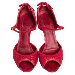 Dior Red Woven Leather Ankle Strap Sandals Size 36