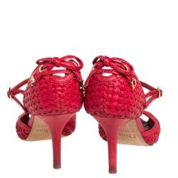 Dior Red Woven Leather Ankle Strap Sandals Size 36