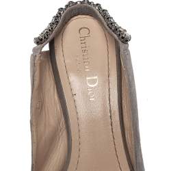 Dior Grey Suede Crystal Embellished Pointed Toe Slingback Sandals Size 38.5 