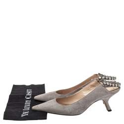 Dior Grey Suede Crystal Embellished Pointed Toe Slingback Sandals Size 38.5 