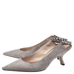 Dior Grey Suede Crystal Embellished Pointed Toe Slingback Sandals Size 38.5 