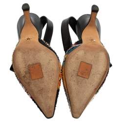 Dior Multicolor Embroidered Fabric Peace And Love Pointed Toe Slingback Sandals Size 38.5
