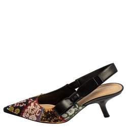 Dior Multicolor Embroidered Fabric Peace And Love Pointed Toe Slingback Sandals Size 38.5