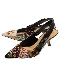 Dior Multicolor Embroidered Fabric Peace And Love Pointed Toe Slingback Sandals Size 38.5