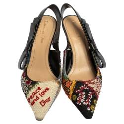 Dior Multicolor Embroidered Fabric Peace And Love Pointed Toe Slingback Sandals Size 38.5