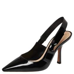 Pre Owned Dior Black Patent Leather Sweet-D Slingback Sandals Size 37